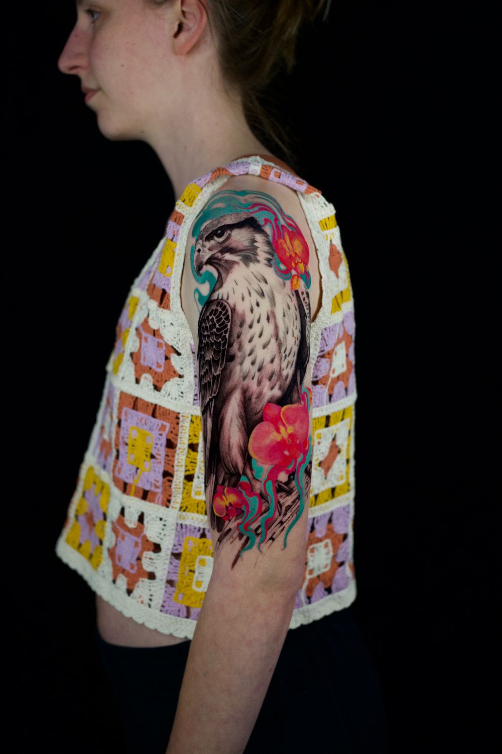 color anime character collage sleeve tattoo by Antwan Rodriguez, West Palm Beach FL